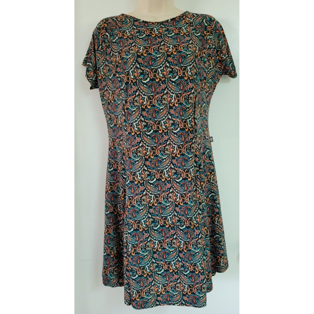 Anthropologie Sissa Paisley Short Sleeve Mini Shift Dress Y2K Boho Whimsical L